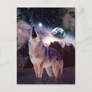 Wolf heult durch das Universum Postkarte