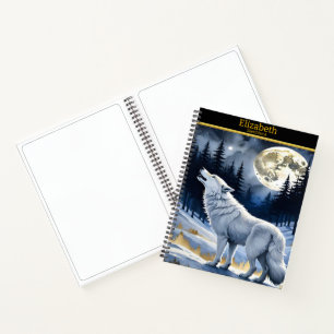 Wolf heult im Wald den Mond an Notizblock