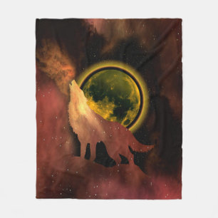 WOLF HEULT IM WELTRAUM MOND GALAXIE FLEECEDECKE