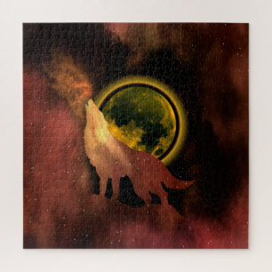 WOLF HEULT IM WELTRAUM MOND GALAXIE PUZZLE