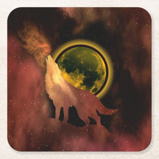 WOLF HEULT IM WELTRAUM MOND GALAXIE RECHTECKIGER PAPPUNTERSETZER (Vorderseite)