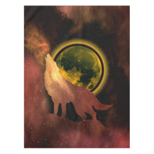 WOLF HEULT IM WELTRAUM MOND GALAXIE TISCHDECKE