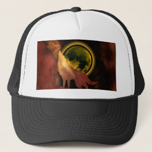 WOLF HEULT IM WELTRAUM MOND GALAXIE TRUCKERKAPPE