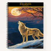 Wolf heult in Dämmerung am Mond Notizblock (Vorderseite)