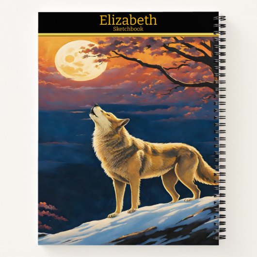 Wolf heult in Dämmerung am Mond Notizblock (Rückseite)