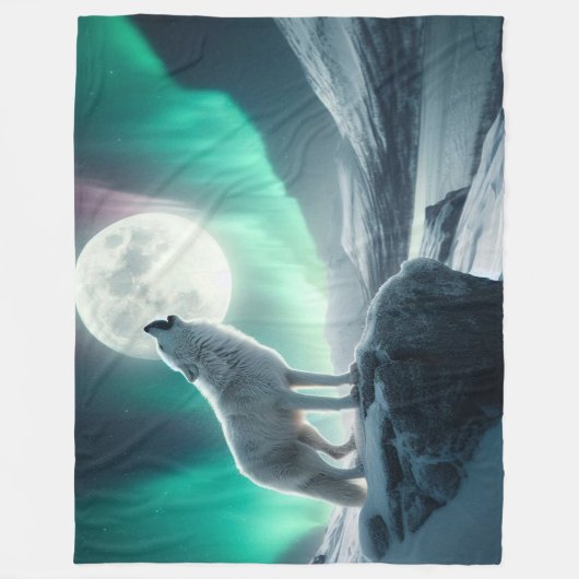 "Wolf heult in die Aurora-Lichter" Fleecedecke (Vorderseite)
