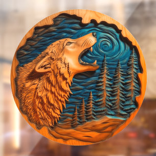 Wolf heult Mond Faux Holz Schnitzerei Wilde Natur Fensteraufkleber