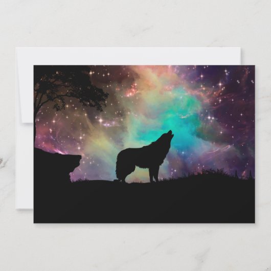 Wolf heult über das Universum Einladung (Rückseite)