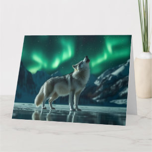 Wolf heult unter dem Nordlicht Karte