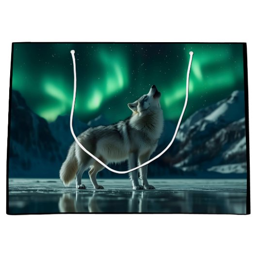 Wolf heult unter den Nordlichtern Große Geschenktüte (Vorderseite)