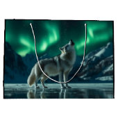 Wolf heult unter den Nordlichtern Große Geschenktüte (Rückseite)
