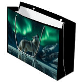 Wolf heult unter den Nordlichtern Große Geschenktüte (Vorderseite Schrägansicht)