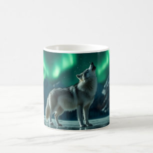 Wolf heult unter den Nordlichtern Kaffeetasse