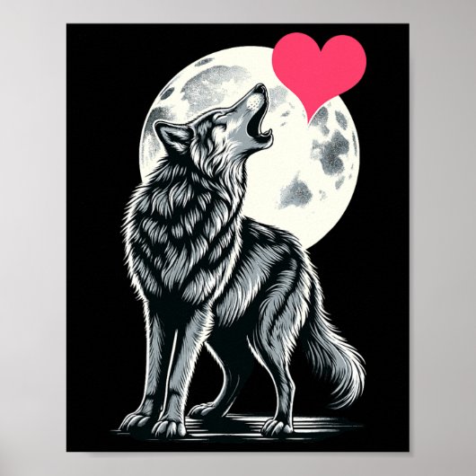 Wolf Holding Heart Valentine's Day Cute Wolves Val Poster (Vorne)