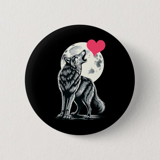 Wolf Holding Heart Valentinstag Niedliche Wölfe Va Button (Vorderseite)
