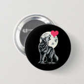 Wolf Holding Heart Valentinstag Niedliche Wölfe Va Button (Vorne & Hinten)