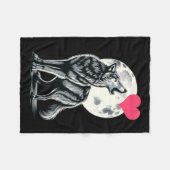 Wolf Holding Heart Valentinstag Niedliche Wölfe Va Fleecedecke (Vorderseite (Horizontal))