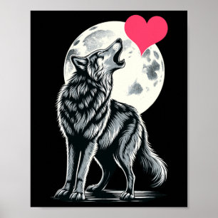 Wolf Holding Heart Valentinstag Niedliche Wölfe Va Poster