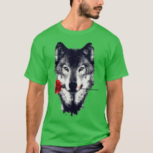 Wolf Holding Rose Wolf Liebende Männer Frauengesch T-Shirt