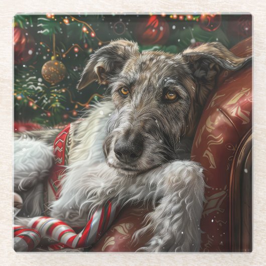 Wolf Hound Dog Weihnachtsfest Glasuntersetzer (Vorderseite)