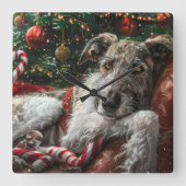 Wolf Hound Dog Weihnachtsfest Quadratische Wanduhr (Vorderseite)