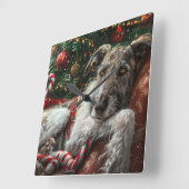 Wolf Hound Dog Weihnachtsfest Quadratische Wanduhr (Winkel)
