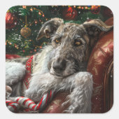 Wolf Hound Dog Weihnachtsfest Quadratischer Aufkleber (Vorderseite)
