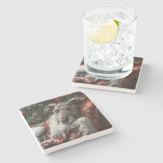 Wolf Hound Dog Weihnachtsfest Steinuntersetzer (Seitenansicht)