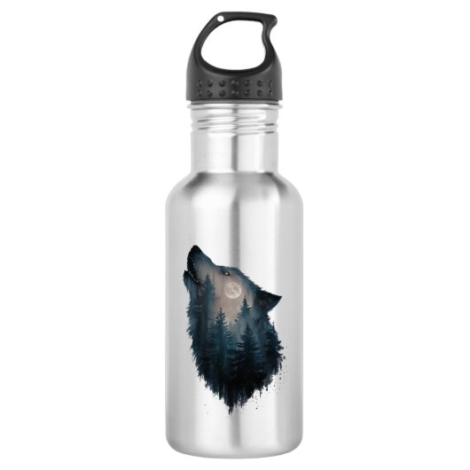 Wolf Howl Forest Moon Edelstahlflasche (Vorderseite)