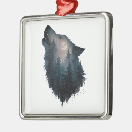 Wolf Howl Forest Moon Ornament Aus Metall (Links)