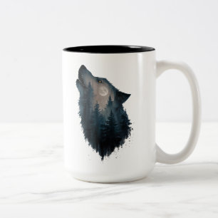 Wolf Howl Forest Moon Zweifarbige Tasse