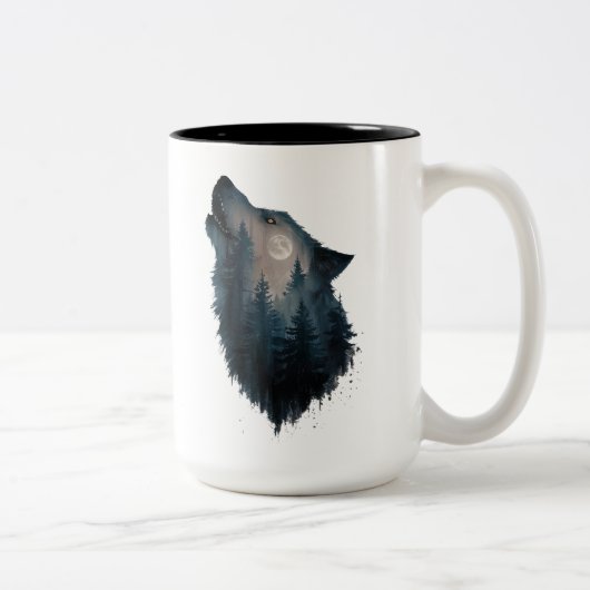 Wolf Howl Forest Moon Zweifarbige Tasse (Rechts)