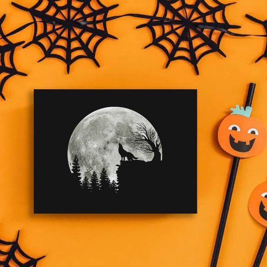 Wolf Howl on Mountain Halloween Moon Postkarte