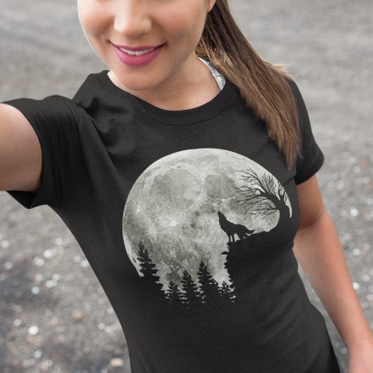 Wolf Howl on Mountain Halloween Moon T-Shirt