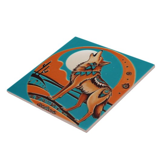 Wolf Howl Südwestlich Orange Türkis Fliese (Seite)