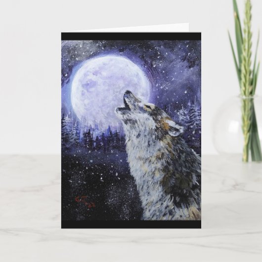 Wolf Howl und Mond Winter Karte (Vorderseite)