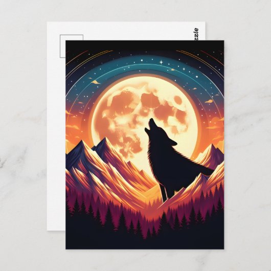 Wolf Howl unter Mondlicht Postkarte (Vorne/Hinten)