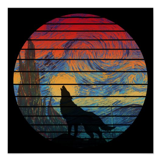 WOLF HOWLING ABSTRAKTER STIL POSTER (Vorderseite)