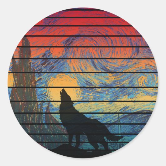 WOLF HOWLING ABSTRAKTER STIL RUNDER AUFKLEBER (Vorderseite)