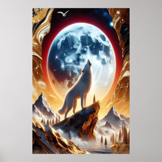 Wolf Howling am Crimson Moon Poster (Vorne)