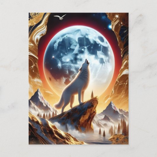Wolf Howling am Crimson Moon Postkarte (Vorderseite)