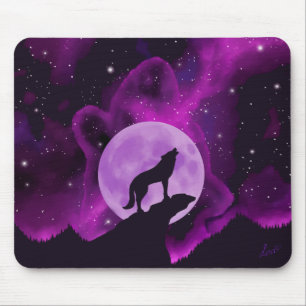 Wolf-Howling am Lila Mond Mousepad