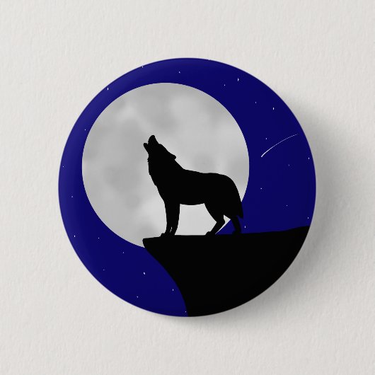 Wolf Howling am Mond Button (Vorderseite)
