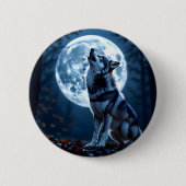 Wolf Howling am Mond Button (Vorderseite)