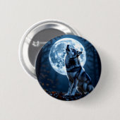 Wolf Howling am Mond Button (Vorne & Hinten)