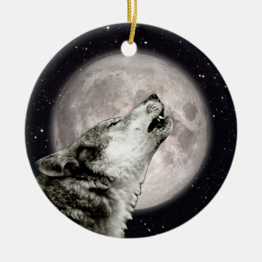 Wolf Howling am Mond, Iconic, Wolf Art, Gotik Keramik Ornament (Vorne)