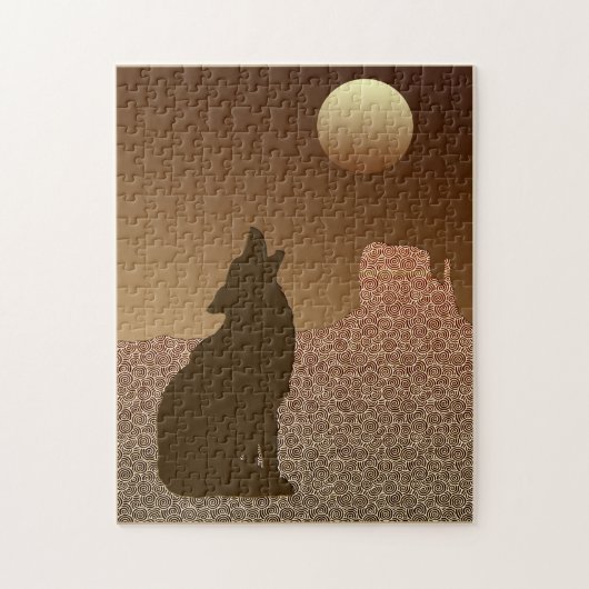 Wolf Howling am Mond in Brown und Tan Jigsaw P Puzzle (Vertikal)