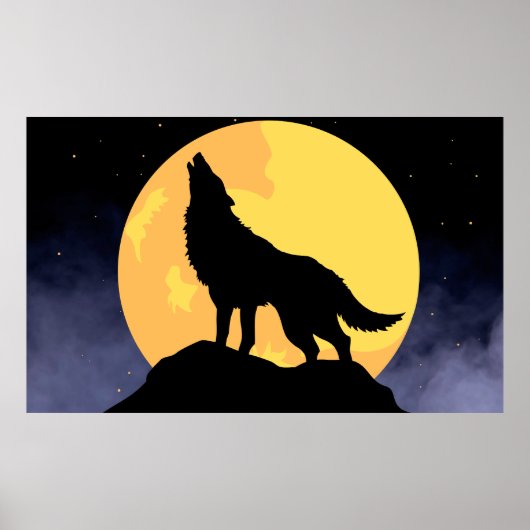 Wolf Howling am Mond Poster (Vorne)