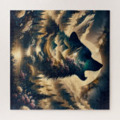 Wolf Howling am Mond Puzzle (Horizontal)