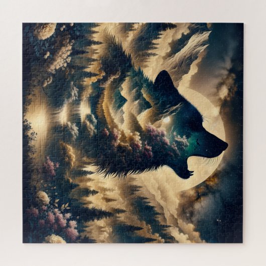 Wolf Howling am Mond Puzzle (Horizontal)